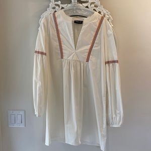 Sugar Lips Ivory tunic dress with orange and sky blue embroidery